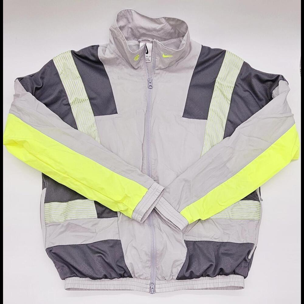 NIKE Windbreaker Double Zipper Gray/Neon Yellow Unisex XS
